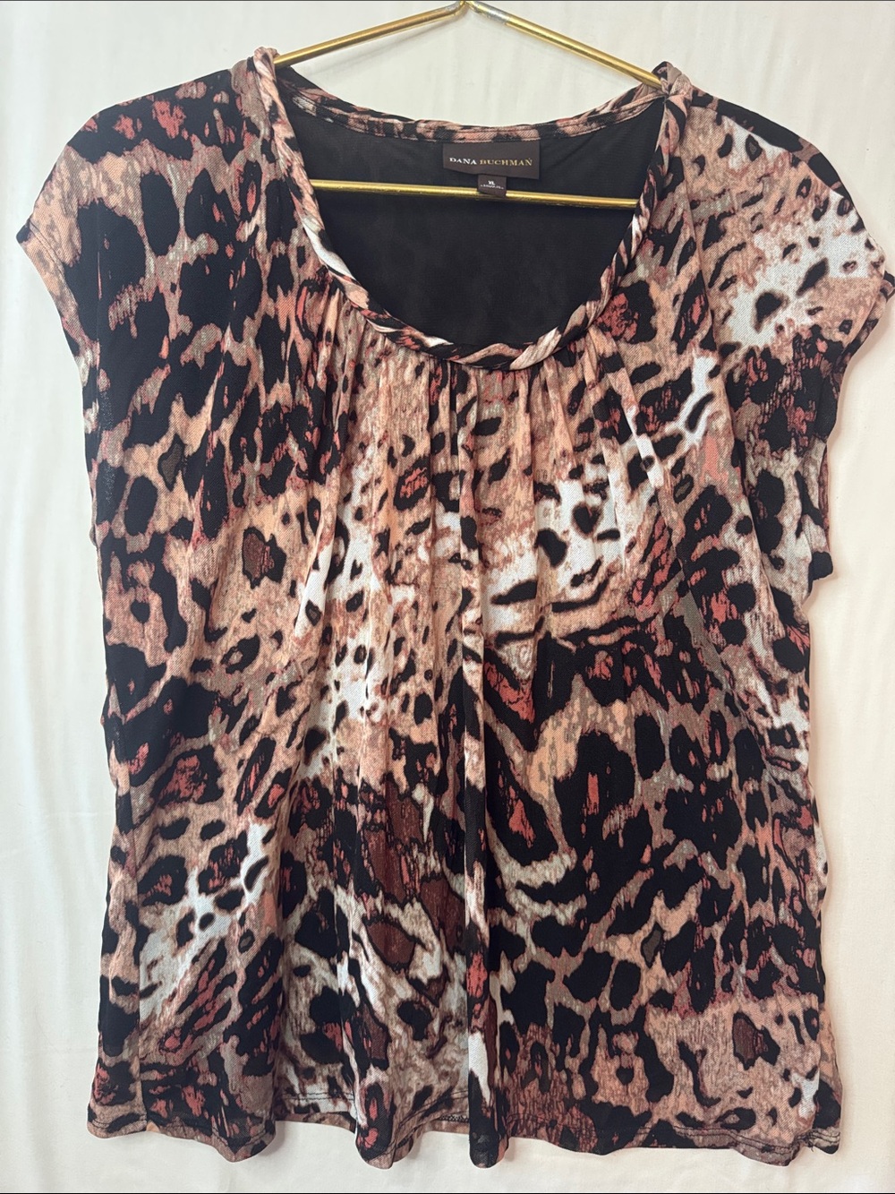 Dana Buchman Leopard Print Cap Sleeve Top in Brown and Black